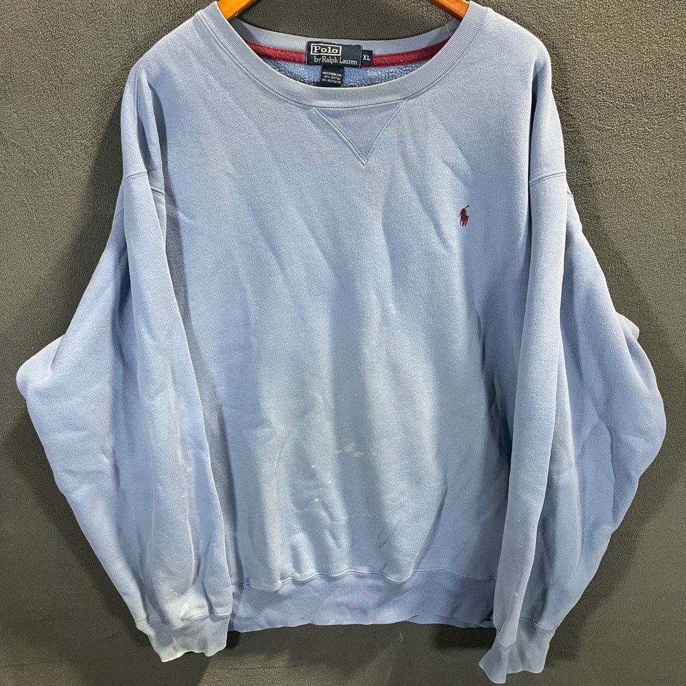 Polo Ralph Lauren Mens Crewneck Sweatshirt Light Blue Distressed XL